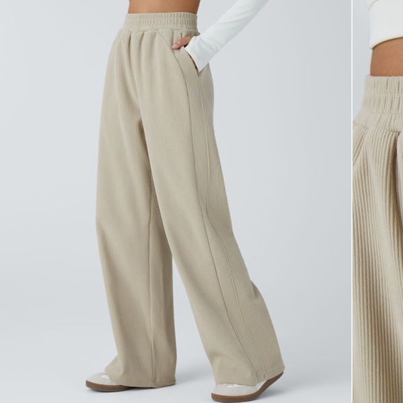 Halara High Waisted Side Pocket Straight Leg Mop Corduroy Casual Pants - Picture 3 of 8